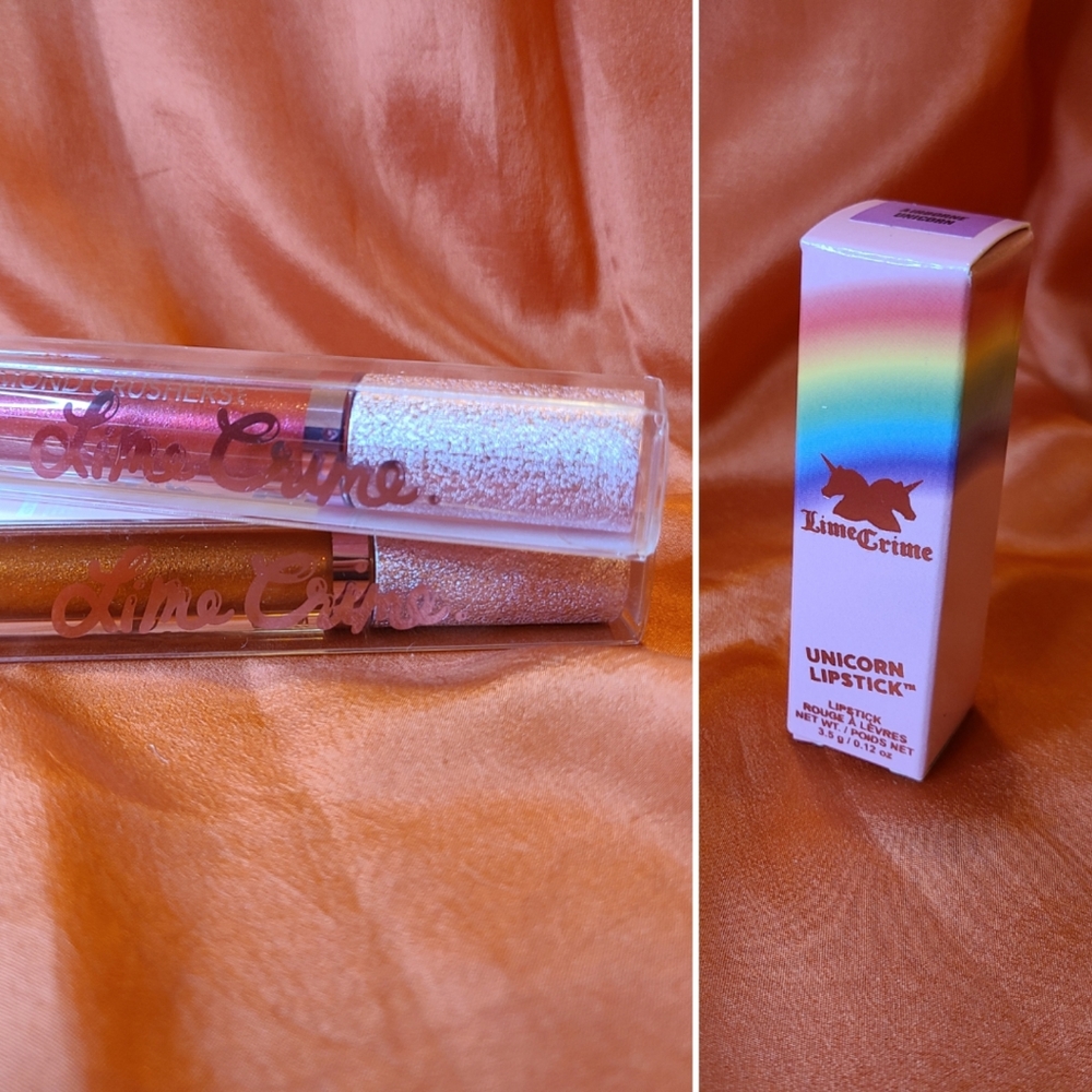 Lime Crime Lip Products Lot of 3 Diamond Iridescent Lip Topper Unicorn Lipstick